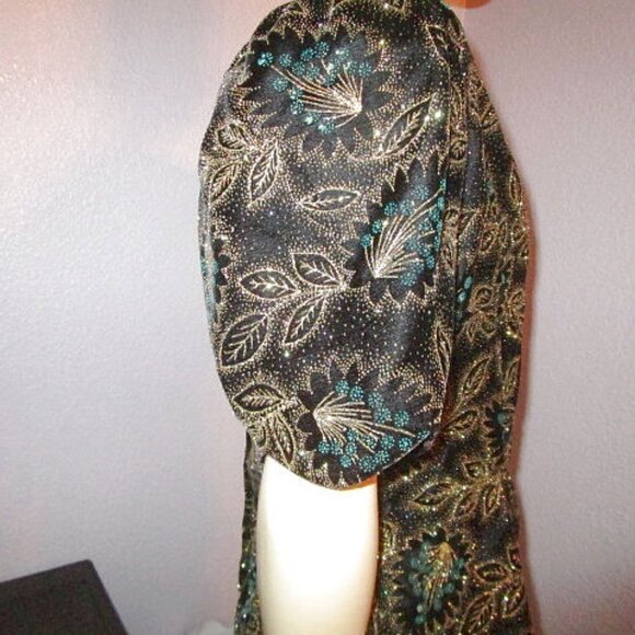 Vtg Scott McClintock Formal Dress Size 16 L Glitter Velvet Pencil Peplum Layered - Picture 7 of 12